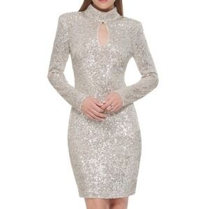 Vince Camuto Silvery Gold Sequin Long Sleeve Party Cocktail Dress Size 10